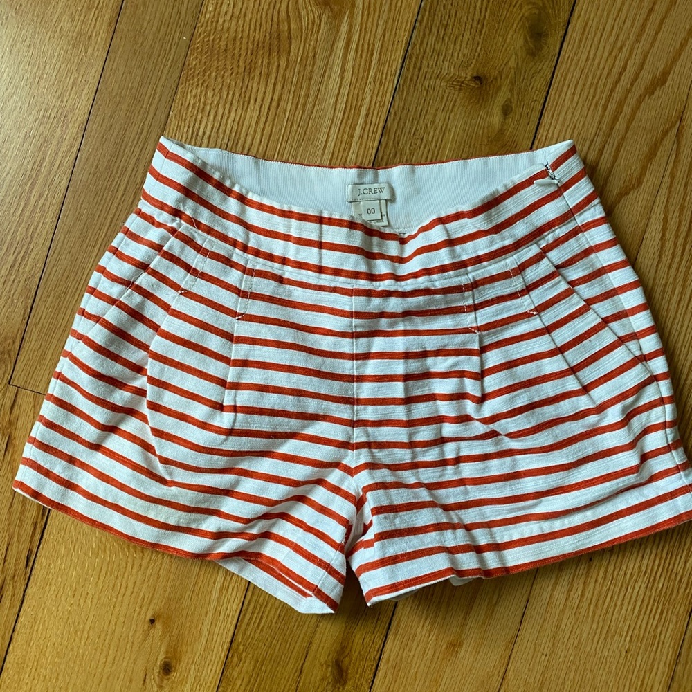 J.Crew, high-waisted, striped sailor shorts. Pockets and side zipper.